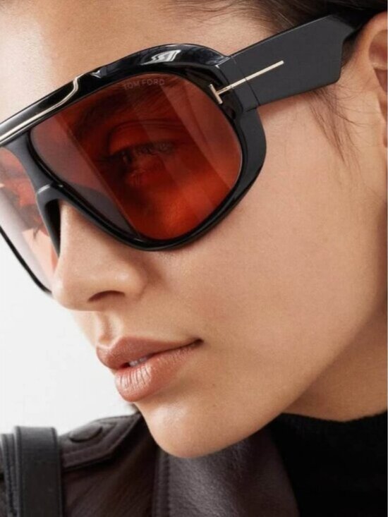 Tom Ford Black Oversized Shield Sunglasses